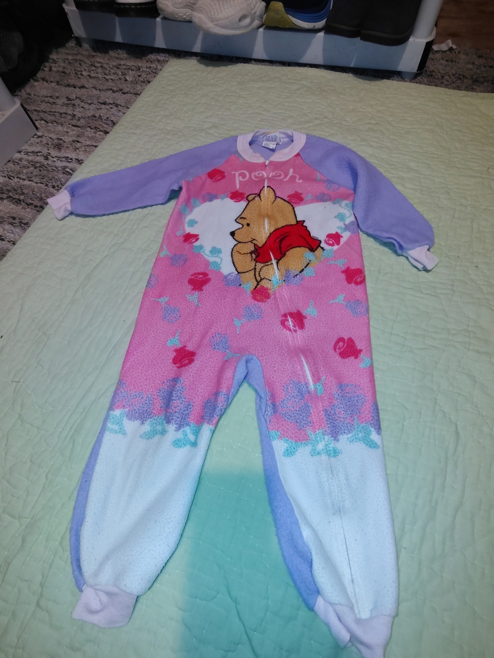 Y2K Pink & Purple Winnie the Pooh Fleece Footed One-Piece for Kids